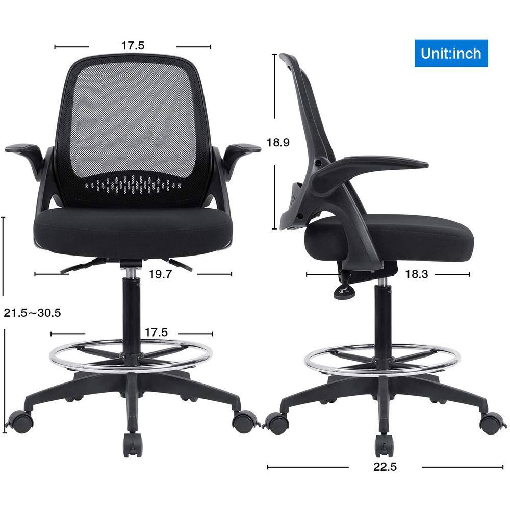 LACOO Black Drafting Chair Tall Office Chair Executive Standing Desk Chair with Lockable Wheels and Adjustable Footrest Ring T-OCNC87SS0