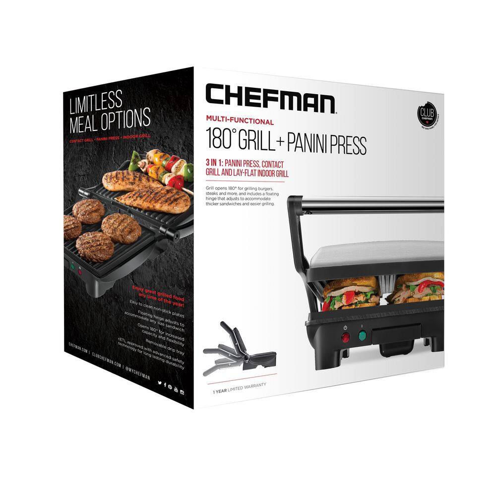 Chefman Electric Stainless Steel 180 Panini Press Black 4-Slice RJ02-180-4-R