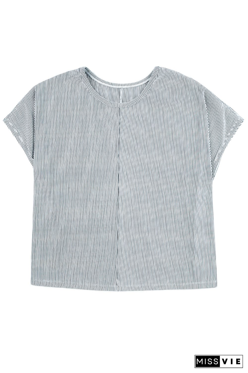 Gray Ribbed Knit Round Neck Relaxed Tee