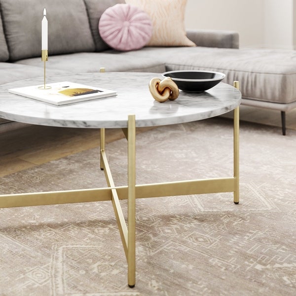 Nathan James Piper White Faux Marble Metal Frame Coffee Table