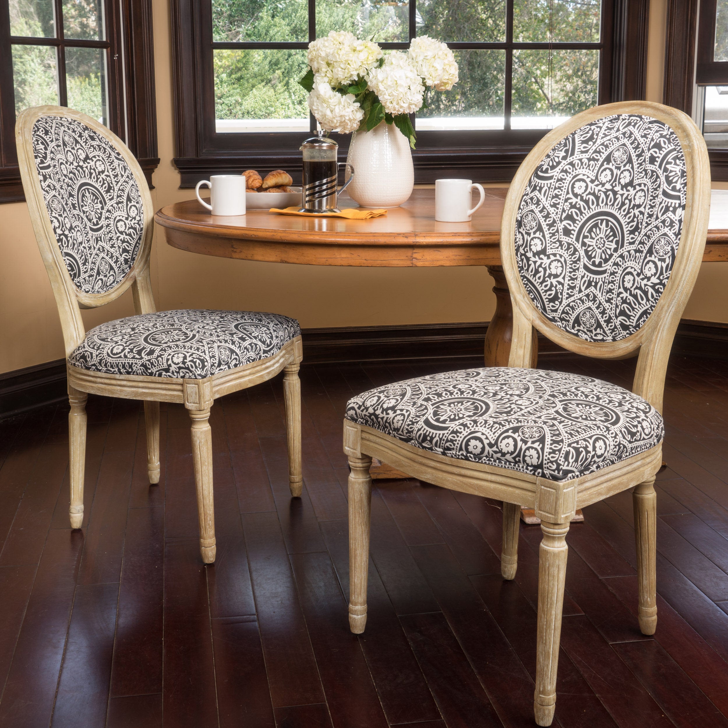 Phinnaeus French Country Fabric Dining Chairs (Set of 2)