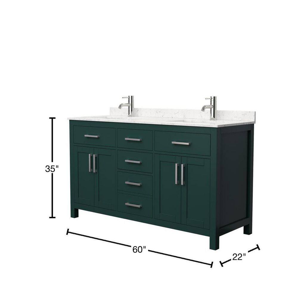 Wyndham Collection Beckett 60 in. W x 22 in. D x 35 in. H Double Sink Bathroom Vanity in Green with Carrara Cultured Marble Top WCG242460DGECCUNSMXX