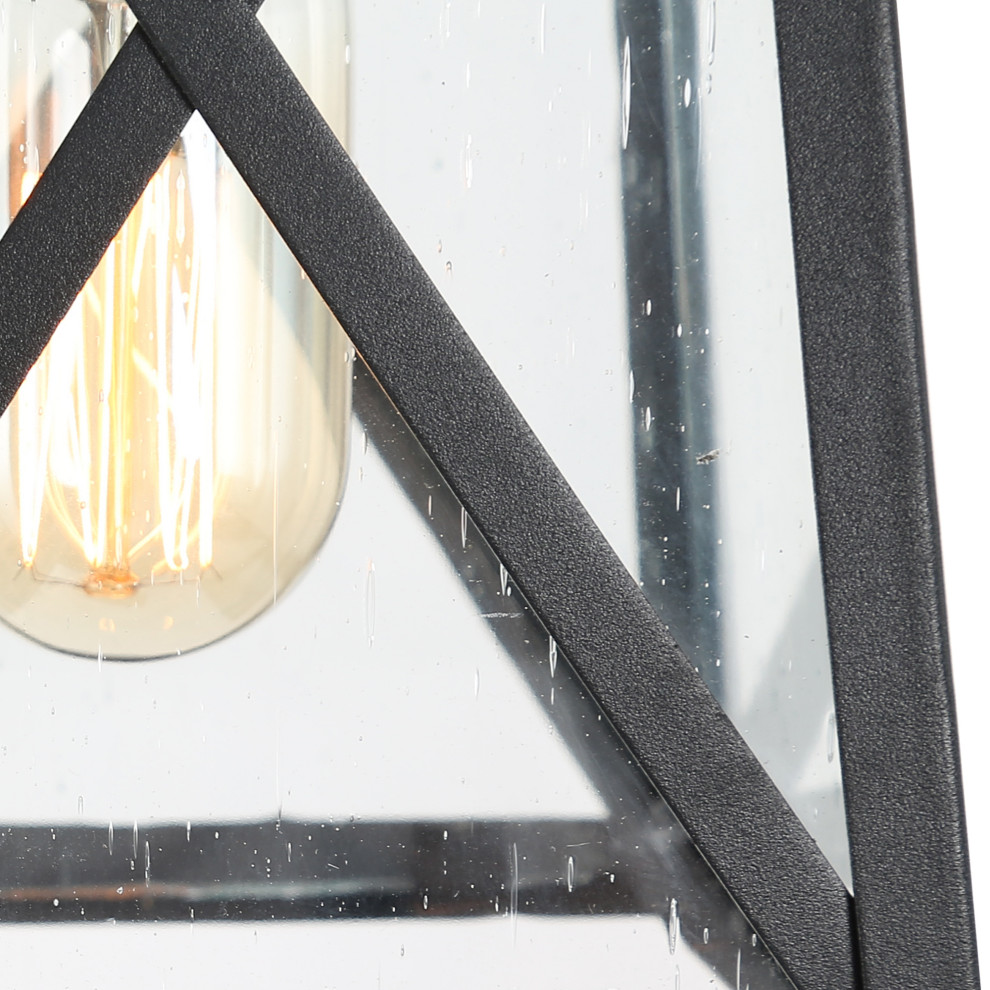 LNC Farmhouse 1 Light Black Cage Outdoor Hanging Lighting With Glass   Industrial   Outdoor Hanging Lights   by LNC  Houzz