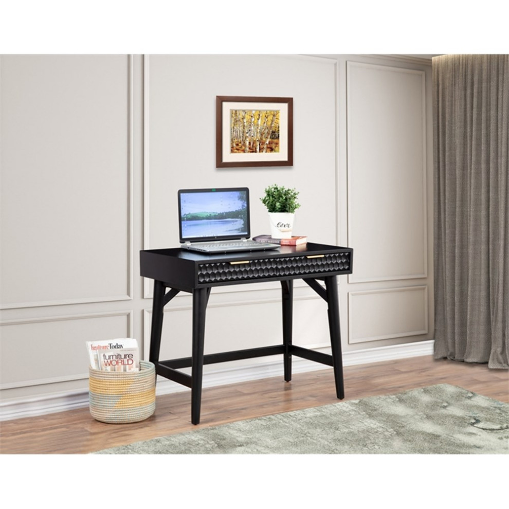 Home Square 2 Piece Set with TV Console and Mini Wood Desk in Black   Contemporary   Entertainment Centers And Tv Stands   by Homesquare  Houzz