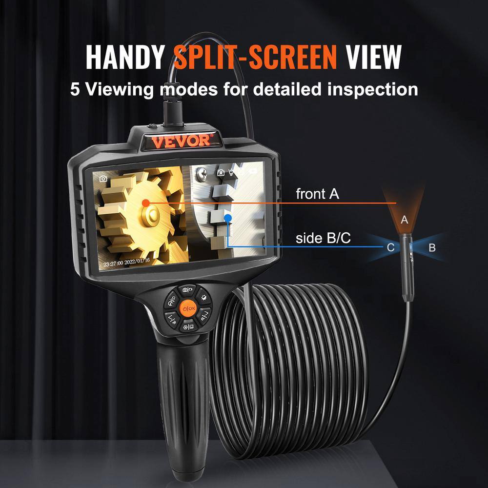 VEVOR Triple Lens Endoscope Inspection Camera 5 in. Screen Drain Snake Camera Borescope with 16.5 ft. Cable for Auto Plumbing QXNKT35055000ENIOV0