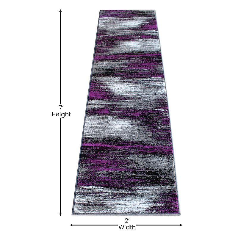 Masada Rugs Masada Rugs Trendz Collection 2'x7' Modern Contemporary Runner Area Rug in Purple， Gray and Black - Design Trz863