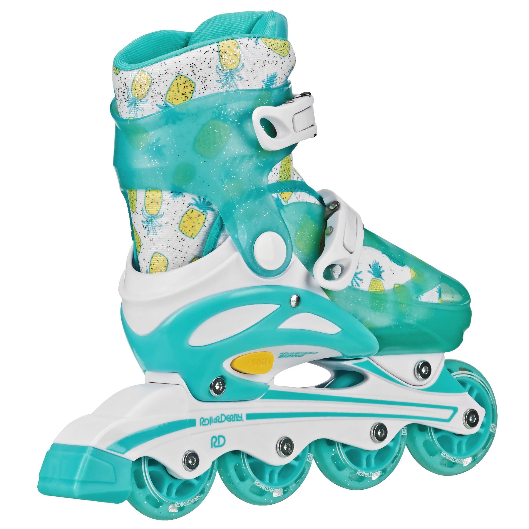 Roller Derby Sprinter Girl's 2-in-1 Quad Roller and Inline Skates Combo, Pineapple (Size 3-6)