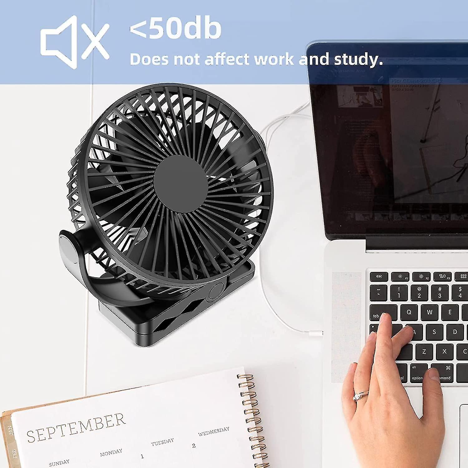 Clip Fan， 6 Inch Mini Quiet Desk Fan， 5000mah Usb Rechargeable Battery Operated Clip On Fan， Usb Des