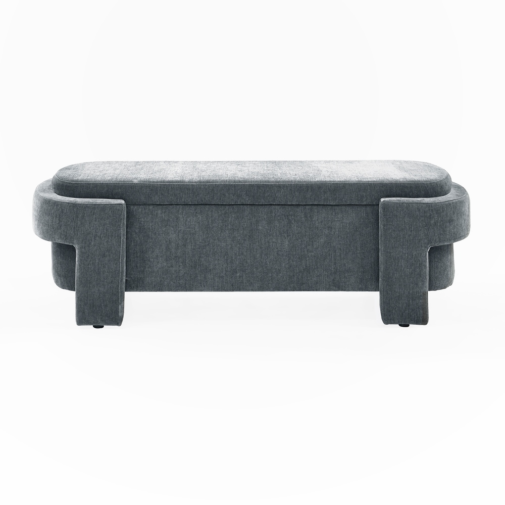 Linen Fabric Upholstered Bench with Large Storage Space