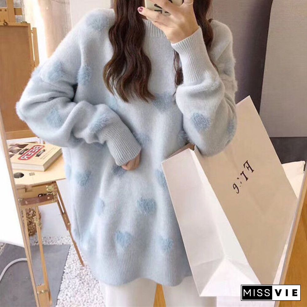 Sweater women's loose jacket fall winter love pullover long sleeve lazy style net red fashion retro knit top New hot sale