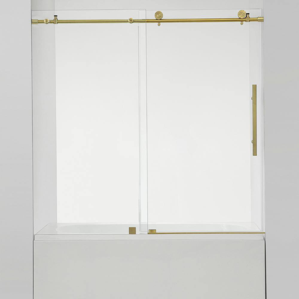 ROSWELL Villena 60 in. W x 58 in. H Single Sliding Frameless Tub Door in Brushed Gold with Clear Glass 812160-SS-BG