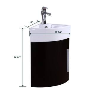 RENOVATORS SUPPLY MANUFACTURING Myrtle 16-12 in. Corner Wall Mounted Vanity Combo in Black with Ceramic Sink in White with Faucet Drain and Overflow 21959