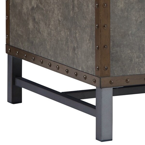 54 Inch Rectangular Trunk Coffee Table， Lift Top with 2 Bins， Bronze， Gray