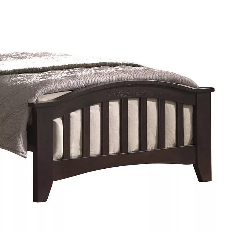 Wooden Twin Size Bed with Slated Design Headboard and Footboard， Dark Brown