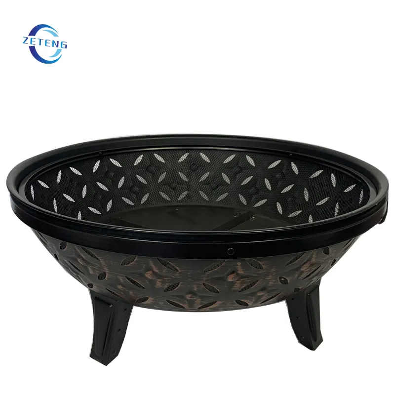 ZT Black Wood Burning Fire Bowl Round Metal Fire Pit Portable Outdoor Fire pits