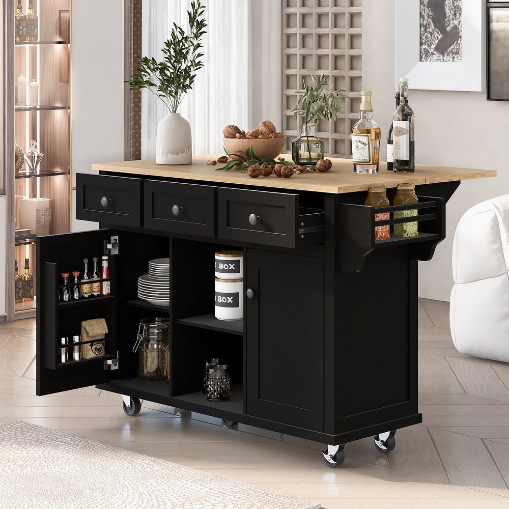 Stationary Storage Islands Rolling Kitchen Islands Cart w/ Drop leaf Cabinet Internal Storage Racks  Folding Dinding Table