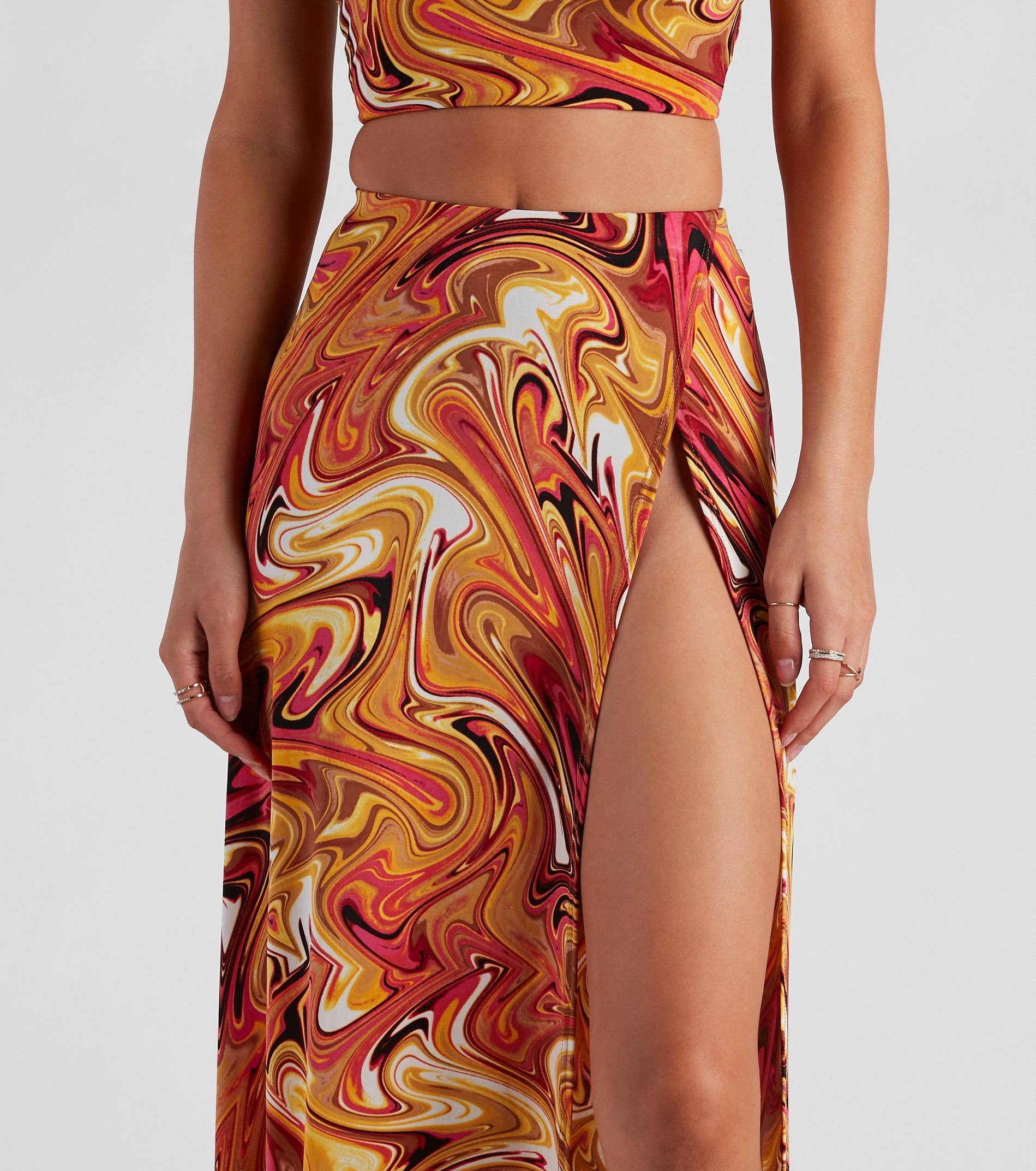 Retro Swirls Slit Maxi Skirt