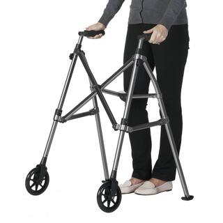 Stander Space Saver Walker Short Lightweight Junior Folding Walker for Seniors and Adults in Black Walnut 4220-B