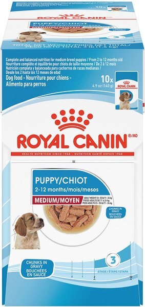 Royal Canin Size Health Nutrition Medium Puppy Chunks in Gravy Dog Food Pouch， 4.9-oz， case of 10