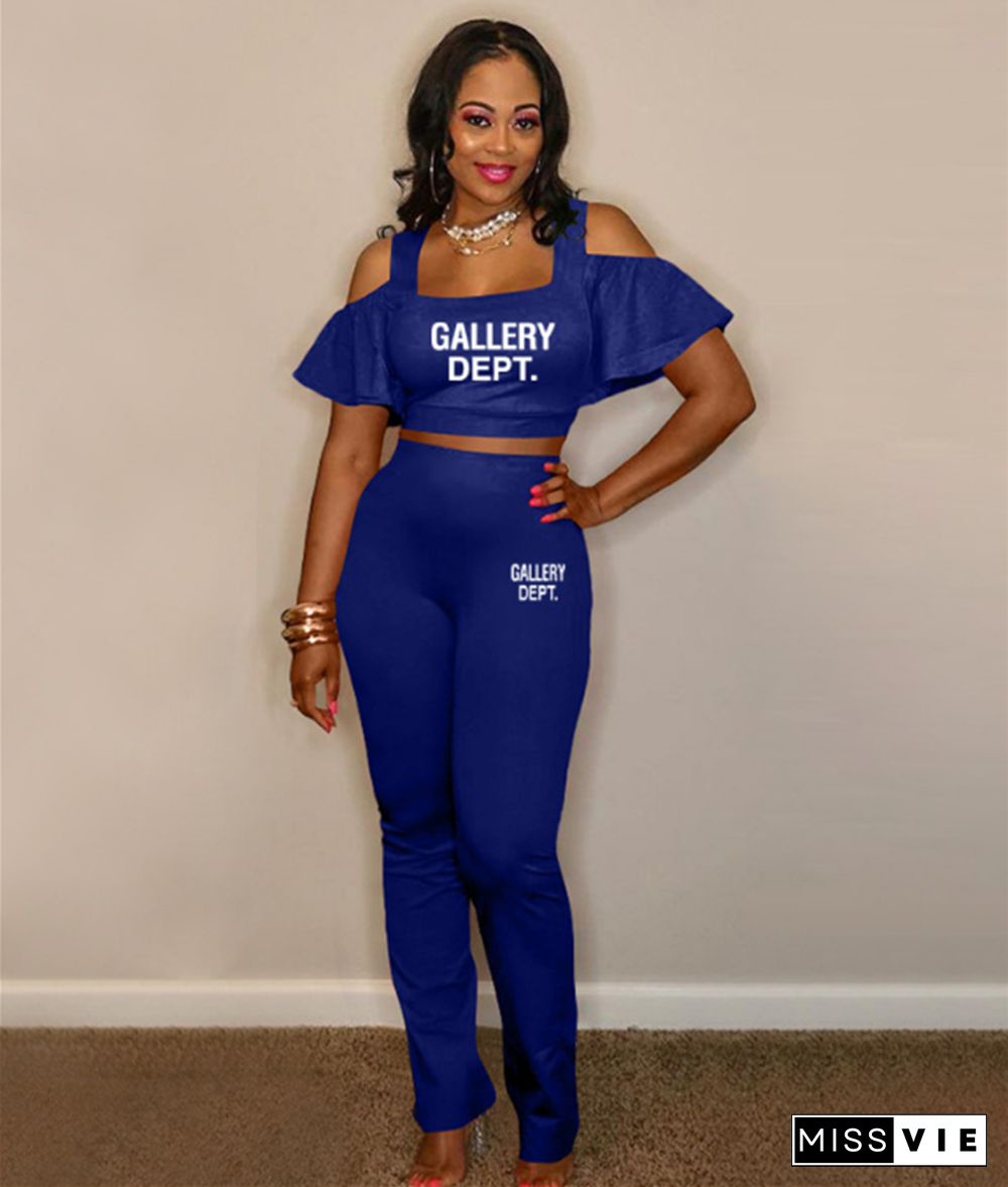 Off Shoulder Crop Tops High Waist Pants 2 Piece Set