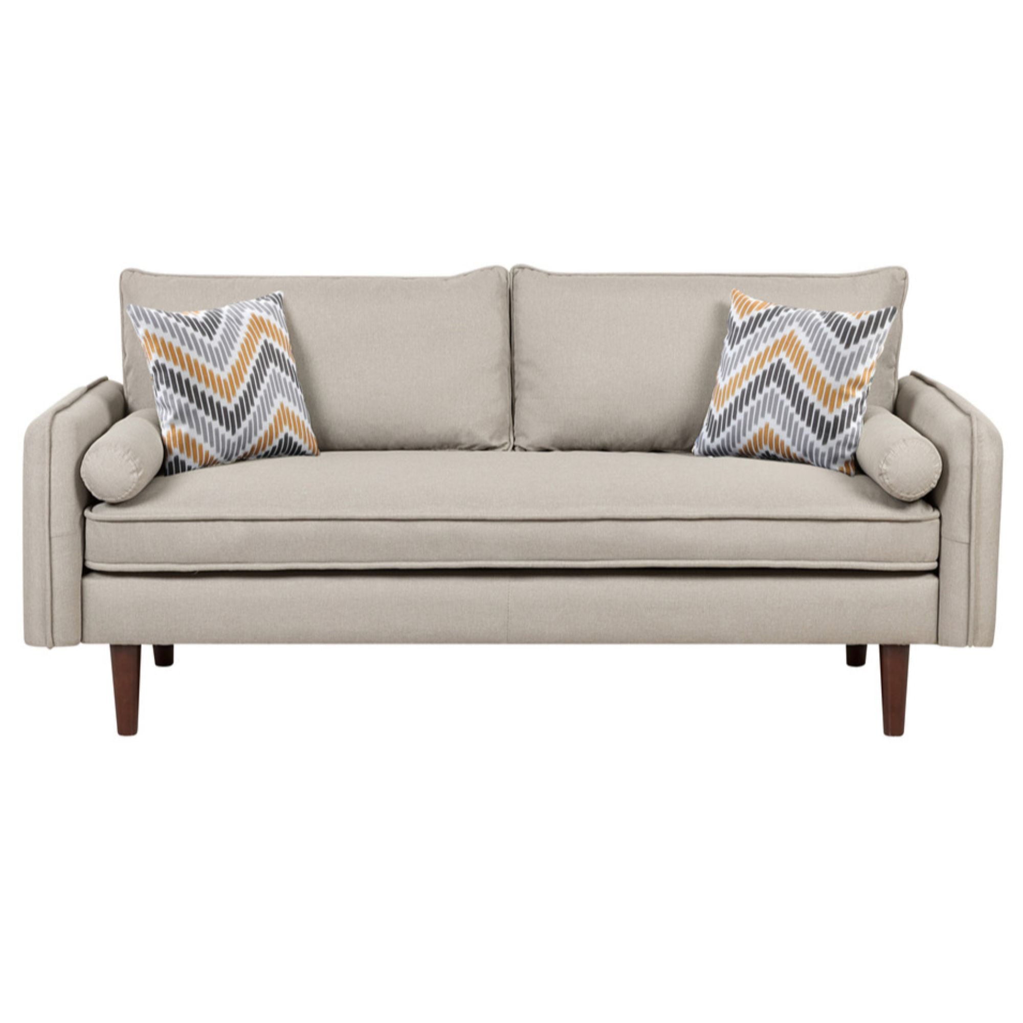 5.75' Cream Beige Mid-Century Modern Sofa and Loveseat Living Room Set with USB Charging Ports and Pillows