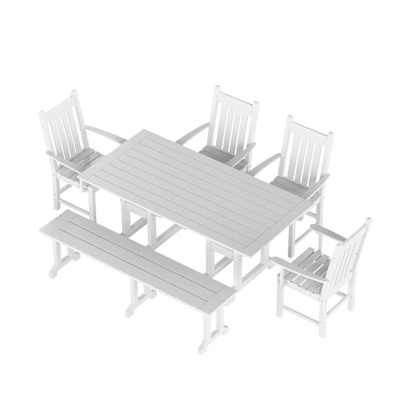 Polytrends Laguna Hdpe All Weather Outdoor Patio Dining Set with Rectangle Table，Arm Chairs and Bench (6Piece Set)