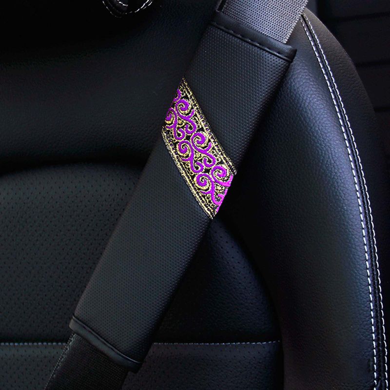 tsondianz 2Pcs General Car Seat Belt Cushion Cover， Seat Belt Shoulder Strap Protector Gold Silk Auspicious Pattern Leather Breathable