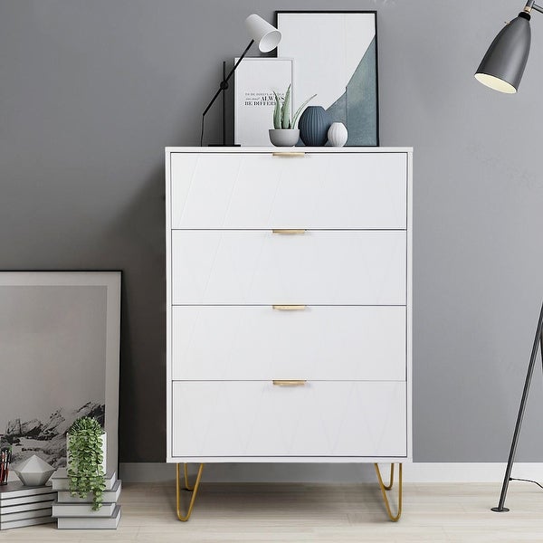 4 Drawers Chest Of Dresser Tall Storage Tower Cabinet with Metal Legs For Bedroom Living Room - - 37609233