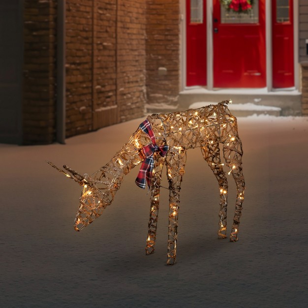 Led Lighted Feeding Rattan Reindeer Outdoor Christmas Decoration