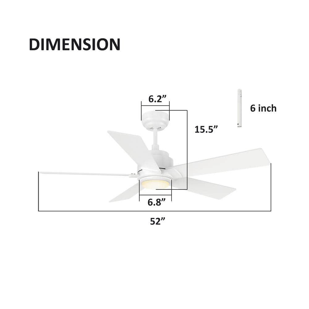 CARRO Aspen 52 in Dimmable LED IndoorOutdoor White Smart Ceiling Fan with Light and Remote Works with AlexaGoogle Home