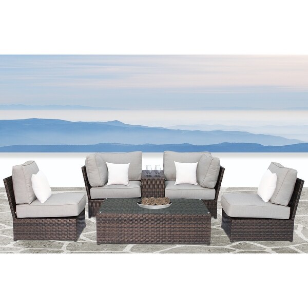 Lucca Cup Holder Table Brown Wicker 6piece Conversation Set by Living Source International