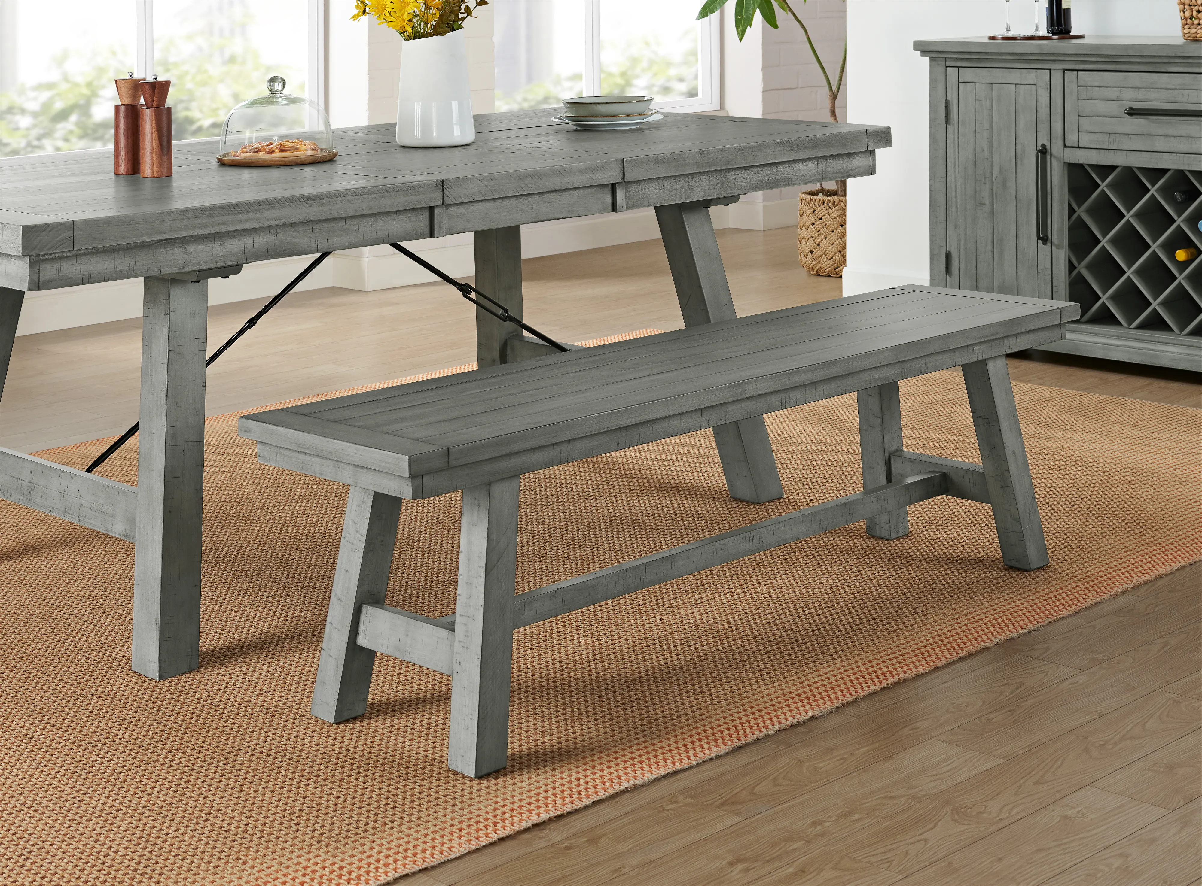 Beach House Gray Dining Room Bench