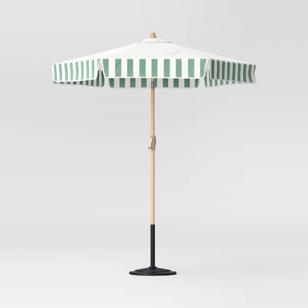 Round Valance Outdoor Patio Market Umbrella Green Sprinkle Stripe Designed With Studio Mcgee