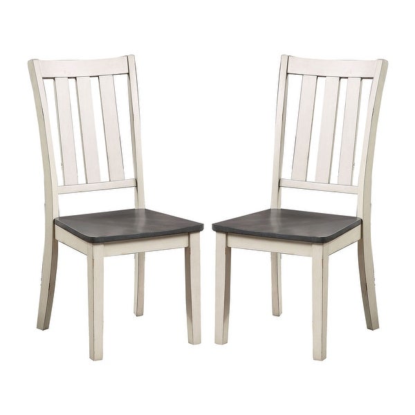 Wooden Side Chair Of Two with Slat Back in Antique White And Gray