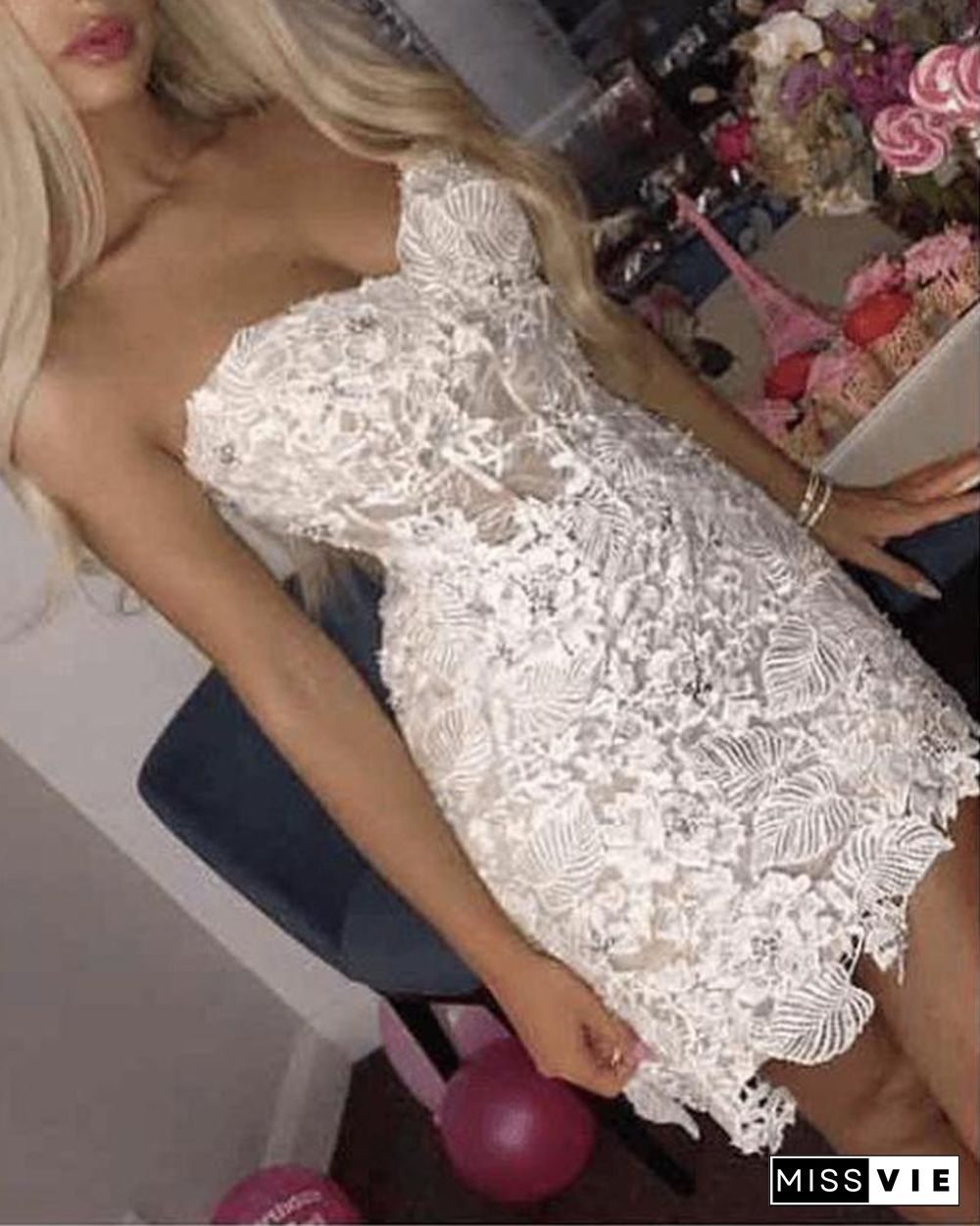 Lace Detail Mini Tube Dress White Dresses