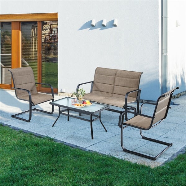 4-Piece Outdoor Patio Furniture Set with Padded Glider Loveseat and Coffee Table - Overstock - 37500604