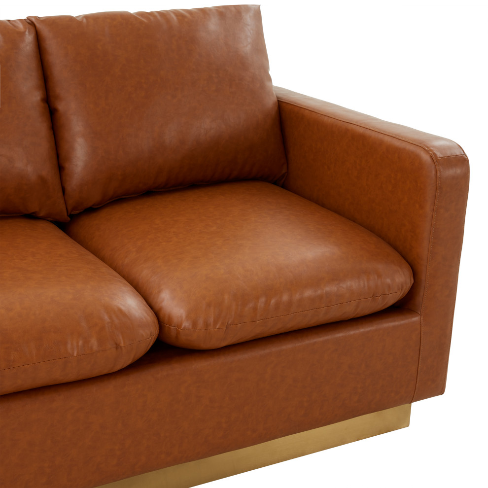 LeisureMod Nervo Modern Leather Loveseat With Gold Base   Contemporary   Loveseats   by LeisureMod  Houzz