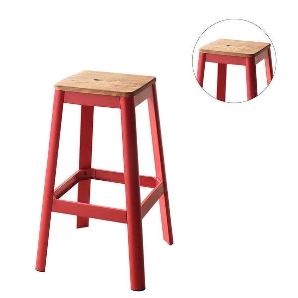 Wood Seat Backless Barstool