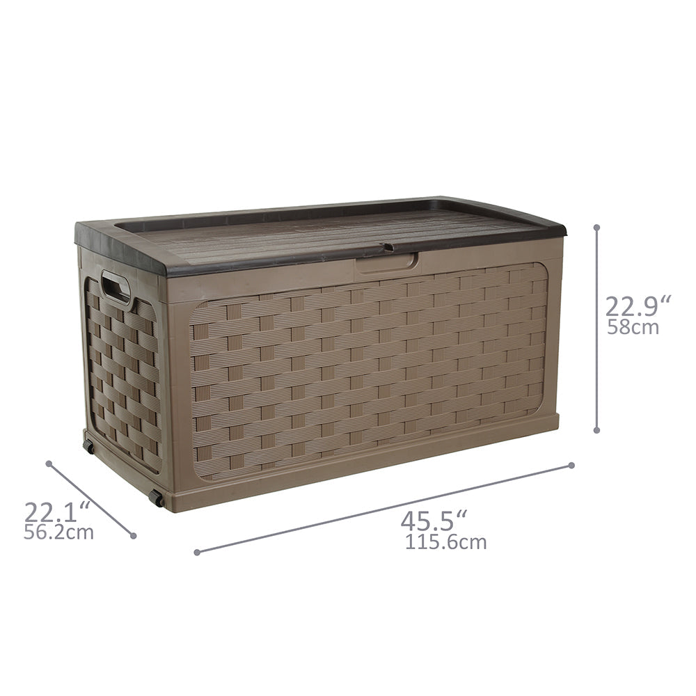 Starplast 88 Gallon Weave Plastic Deck Box, Mocha And Brown