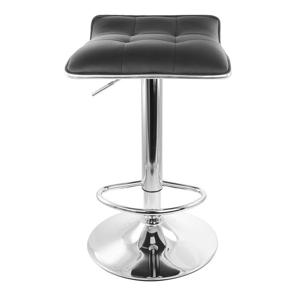 2 Piece Tufted Faux Leather Adjustable Bar Stool with Low Back in Black with Chrome Base