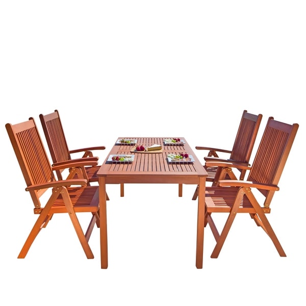 Kiersten Wood Patio Dining Set with Reclining Chairs