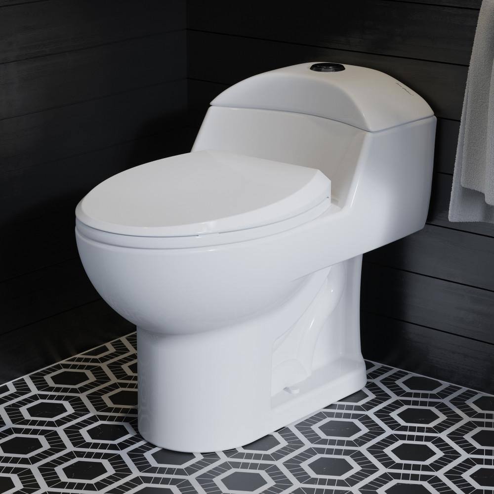 Swiss Madison Chateau 1-piece 1.11.6 GPF Dual Flush Elongated Toilet in Glossy White with Black Hardware Seat Included SM-1T803HB