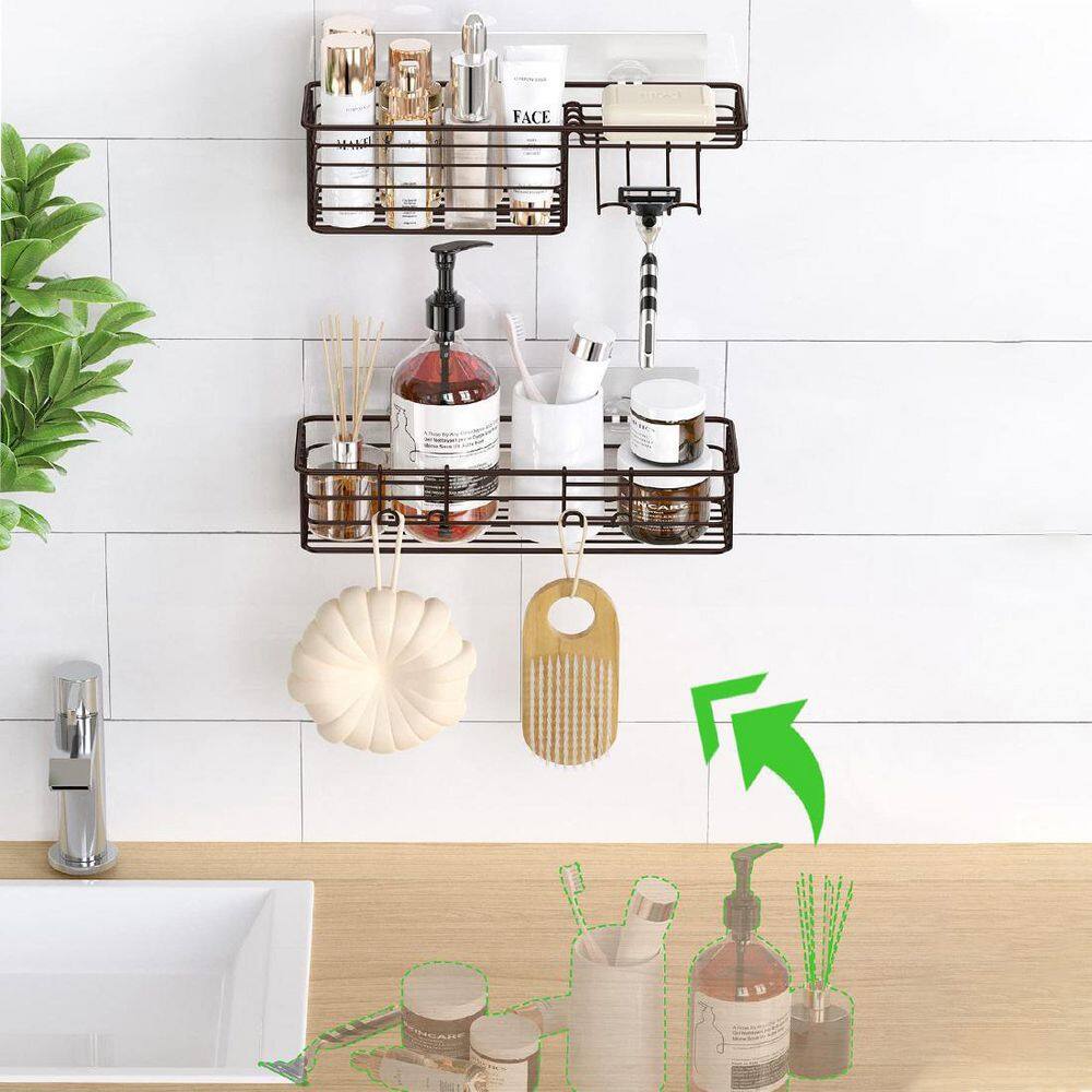 Dracelo Wall Mounted Bathroom Shower Caddies Coner Storage Shelves with Soap Dish and Hooks in Bronze 2-Pack B088R3KFYN