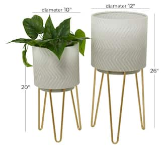 Litton Lane 26 in. and 20 in. Large White Metal Planter with Removable Stand (2- Pack) 041974