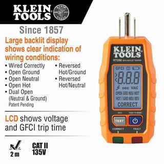 Klein Tools GFCI Electrical Outlet Tester with LCD RT250