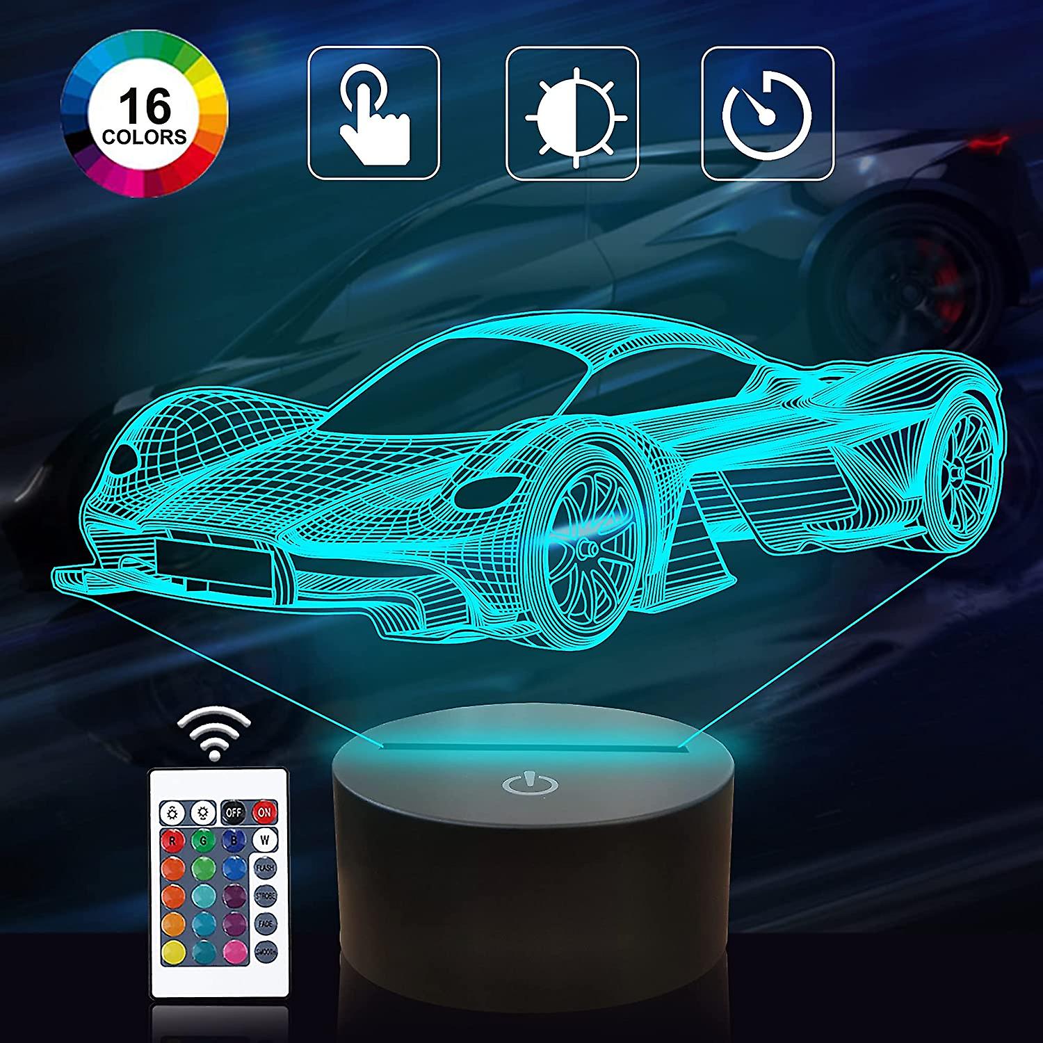 Car 3d Night Light For Kid， Sports Racing Illusion Optical Bedside Lamp 16 Colors Changing With Remote Control Kids Bedroom Decor Cool Novelty Birthda