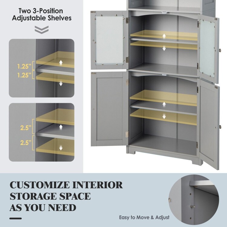 6 Tier Freestanding Bathroom Cabinet with 2 Open Compartments and Adjustable Shelves   23.5\