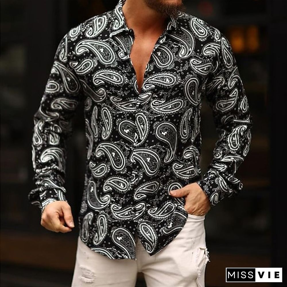 Men's Shirt Graphic Shirt Boho Shirt Paisley Turndown Black Casual Daily Long Sleeve Button-Down Print Clothing Apparel Sports Fashion Designer Casual