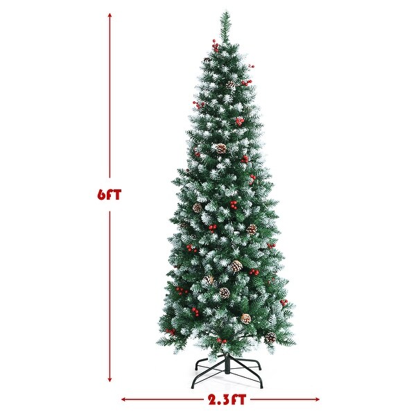 Gymax 5/6/7 FT Prelit Hinged Christmas Tree Artificial Pencil Xmas