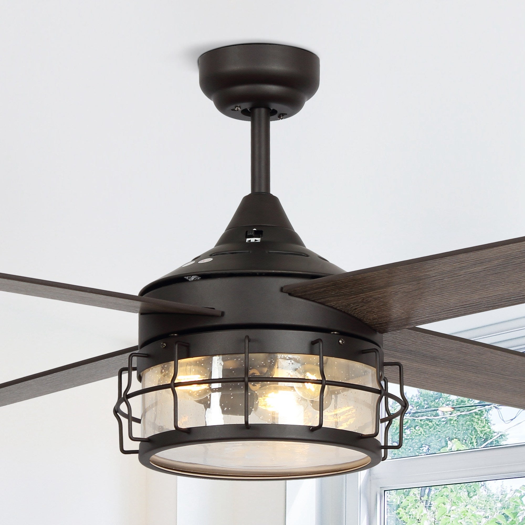 Farmhouse 4-Blade Oil Rubbed Bronze Glass Shade Ceiling Fan with Remote - 52-in W x 17.6-in H Shopping - The Best Deals on Ceiling Fans | 37240639